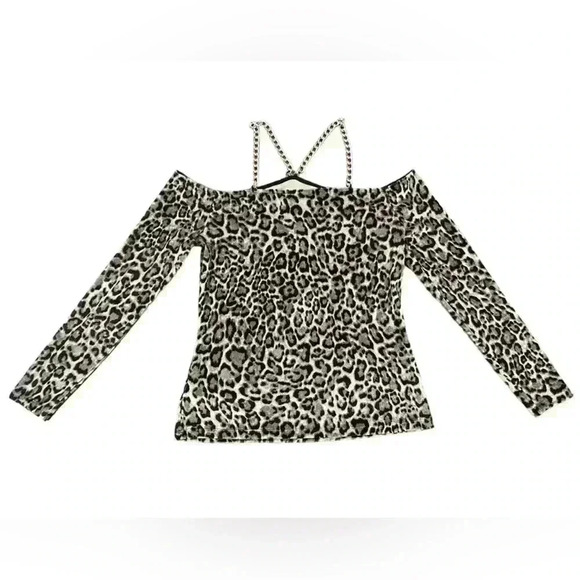 MICHAEL MICHAEL KORS Cold Shoulder Chain Pullover Animal Print Top Size Small - Picture 8 of 12